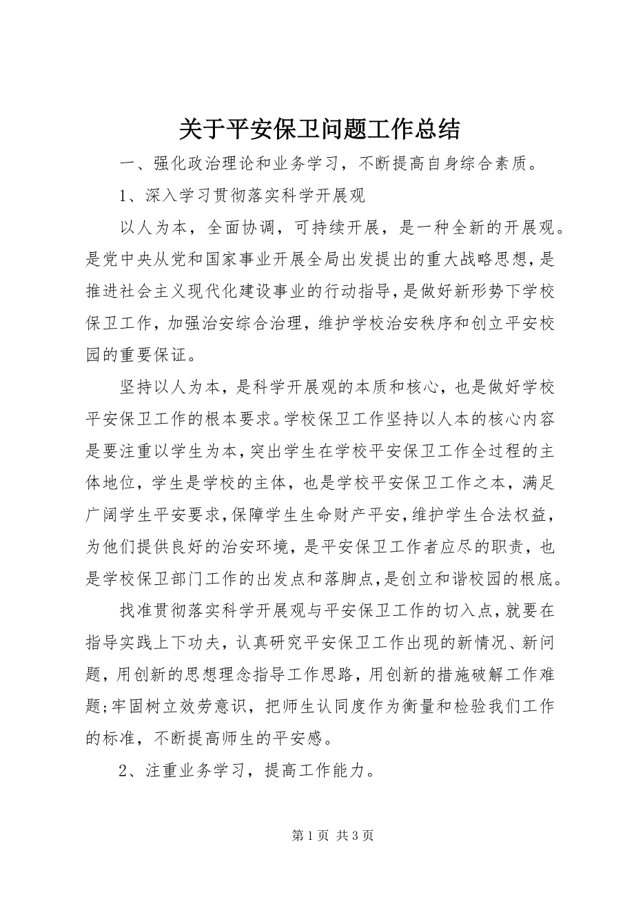 2023年安全保卫问题工作总结.docx_第1页