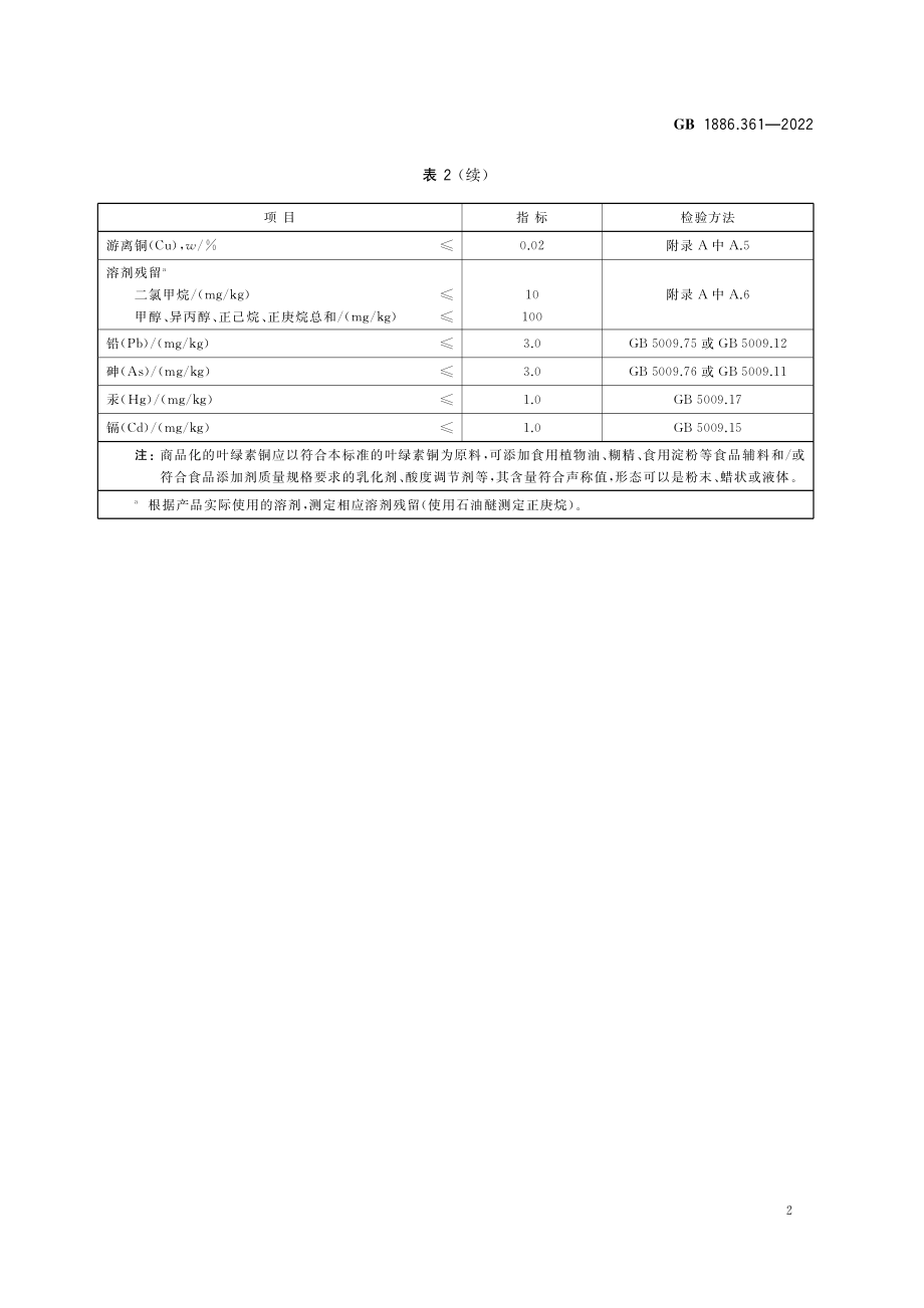 GB 1886.361-2022 食品安全国家标准 食品添加剂 叶绿素铜.pdf_第3页