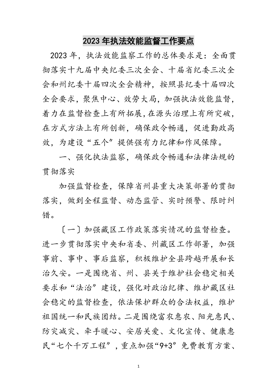 2023年年执法效能监督工作要点范文.doc_第1页