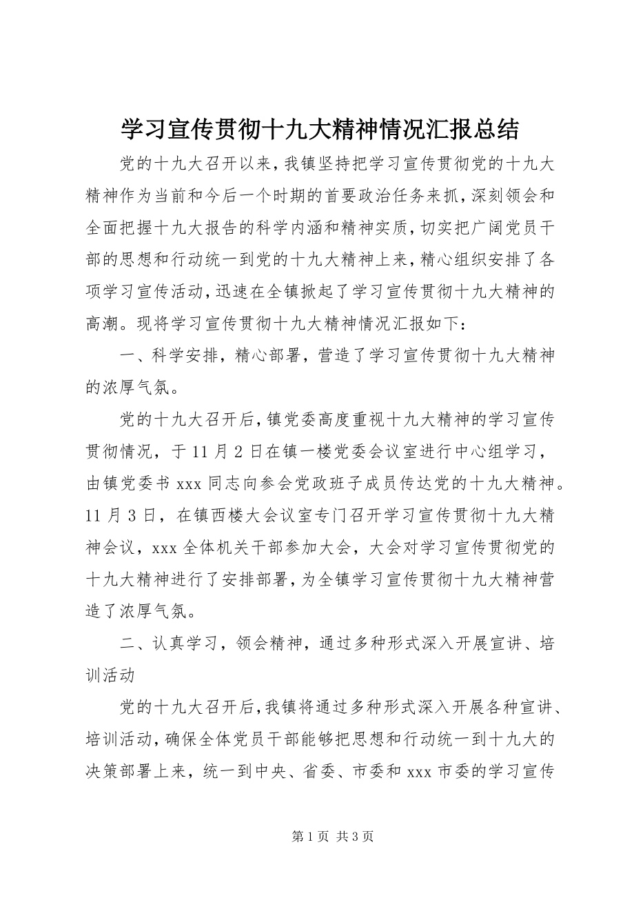 2023年学习宣传贯彻十九大精神情况汇报总结.docx_第1页