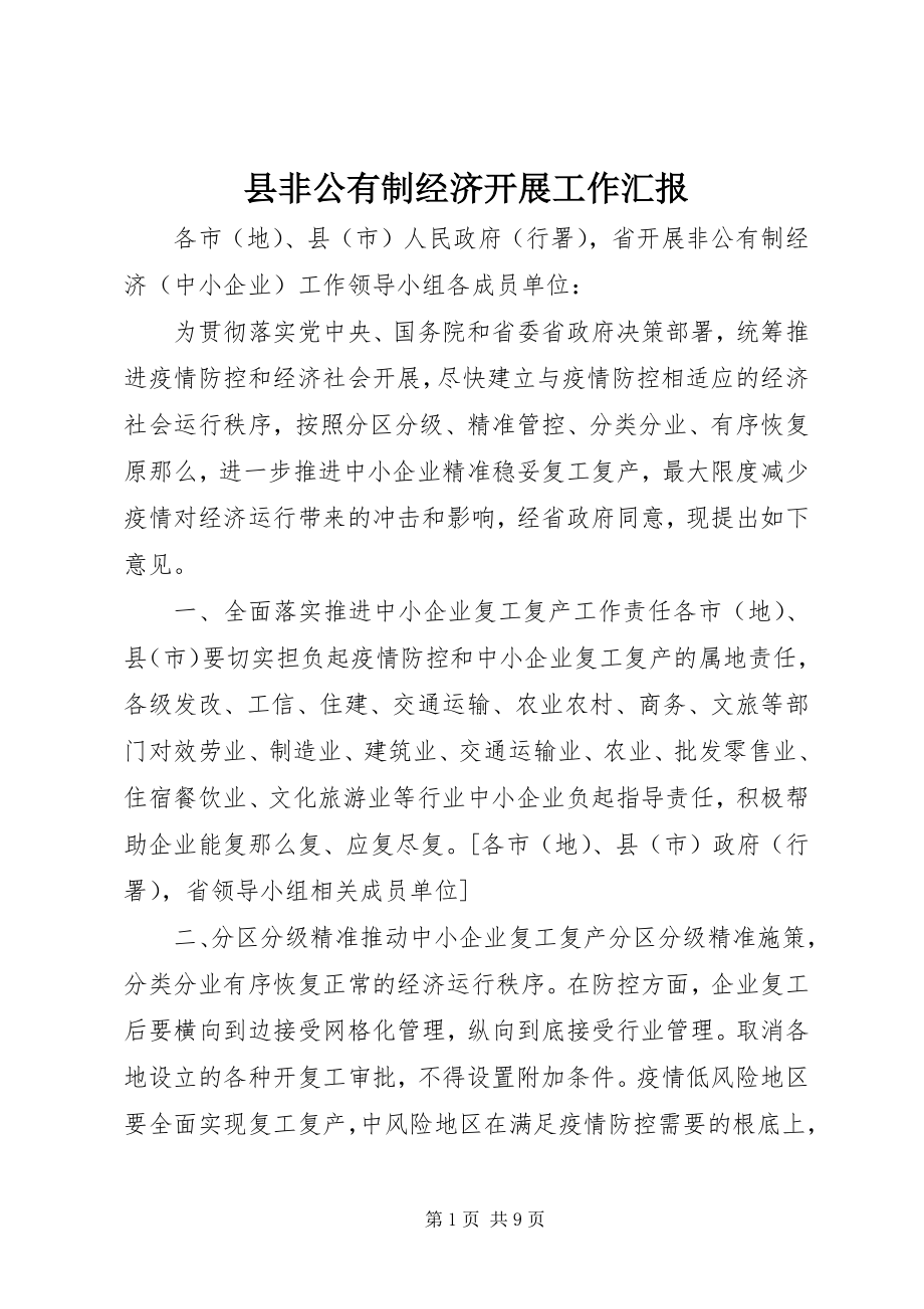 2023年县非公有制经济发展工作汇报.docx_第1页