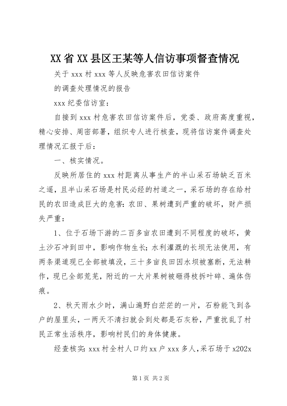 2023年XX省XX县区王某等人信访事项督查情况新编.docx_第1页