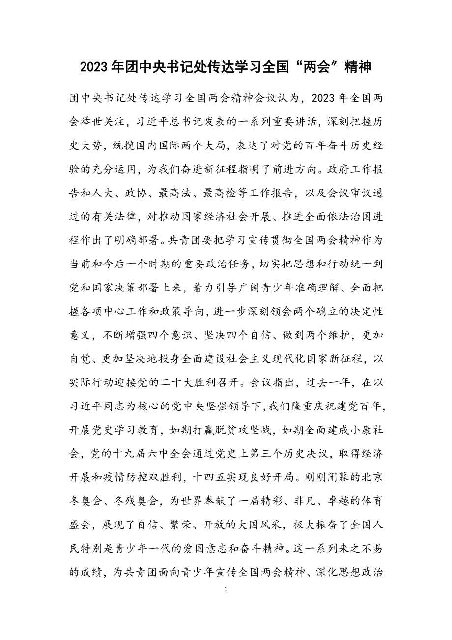 2023年团中央书记处传达学习全国“两会”精神.docx_第1页