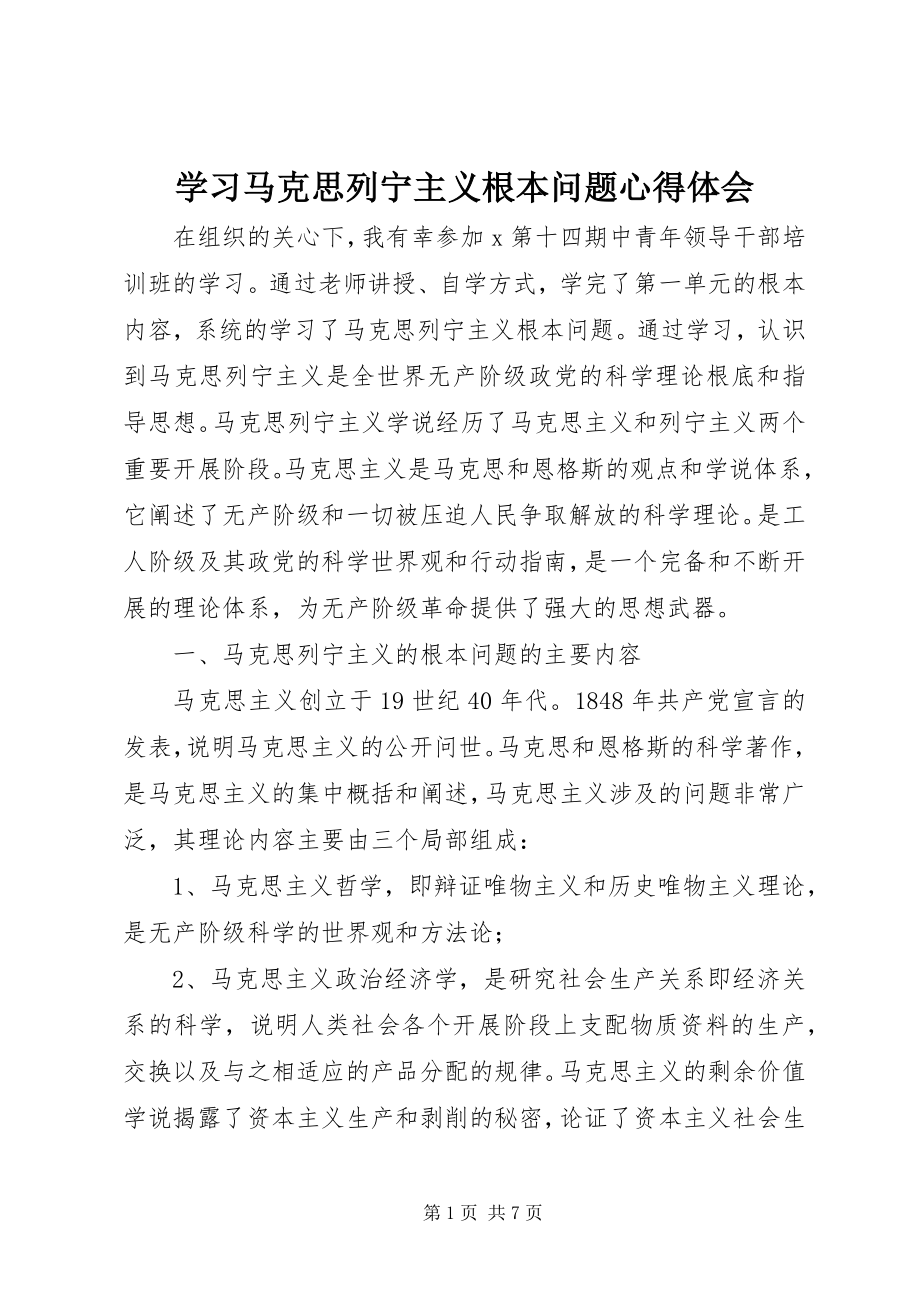 2023年学习马克思列宁主义基本问题心得体会.docx_第1页