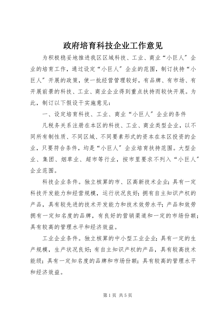 2023年政府培育科技企业工作意见.docx_第1页