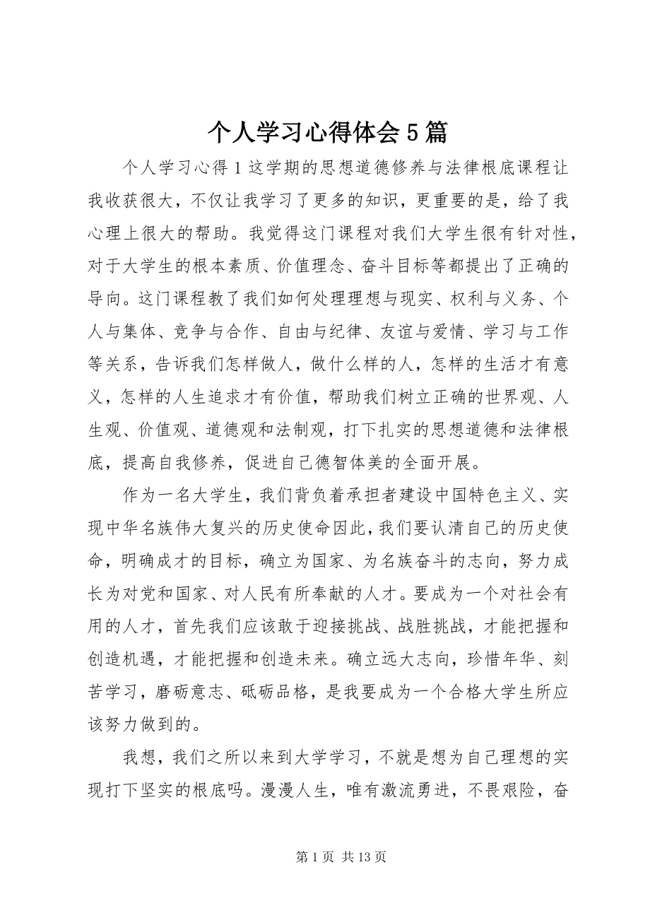 2023年个人学习心得体会5篇.docx_第1页