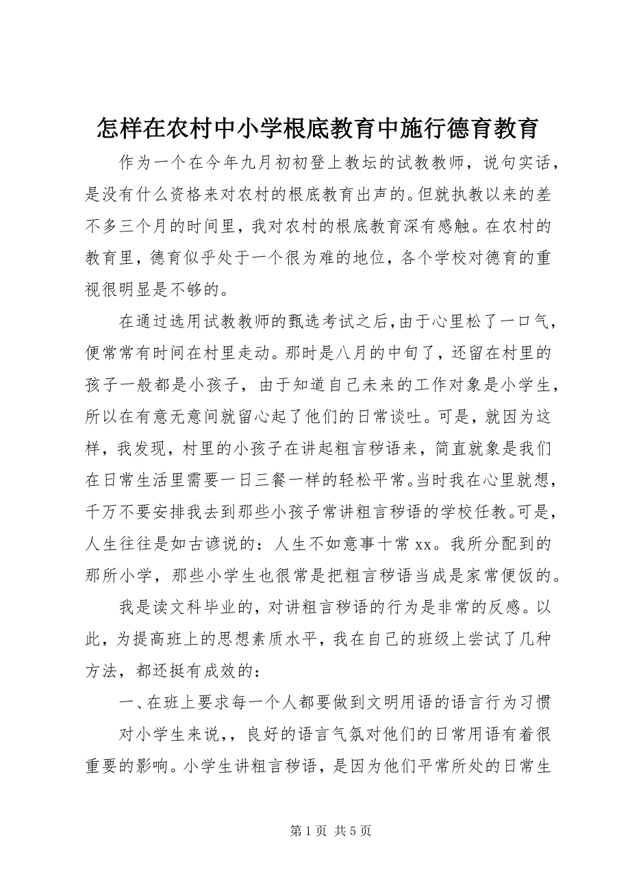 2023年怎样在农村中小学基础教育中施行德育教育.docx_第1页