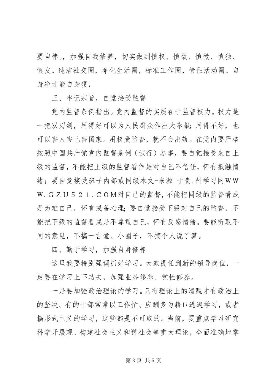 2023年公安机关新提拔副科职干部廉政谈话领导致辞.docx_第3页