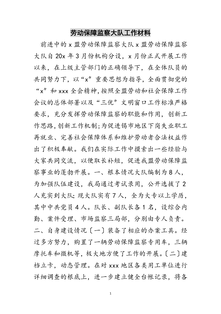 2023年劳动保障监察大队工作材料范文.doc_第1页