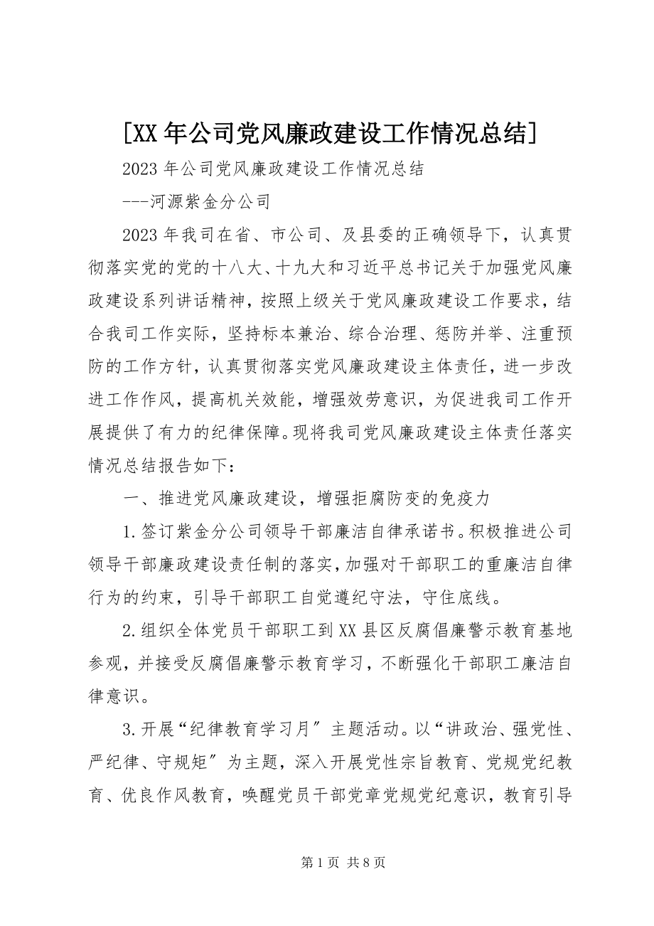 2023年公司党风廉政建设工作情况总结.docx_第1页