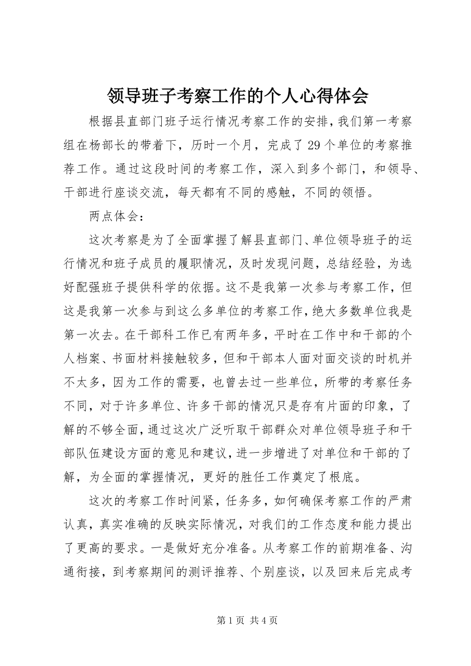 2023年领导班子考察工作的个人心得体会.docx_第1页