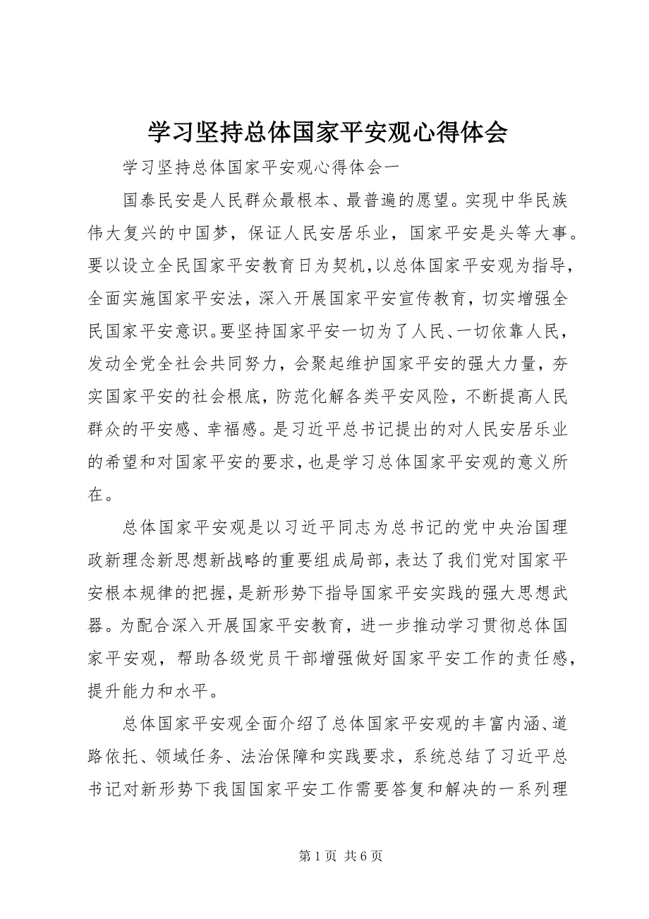 2023年学习《坚持总体国家安全观》心得体会.docx_第1页