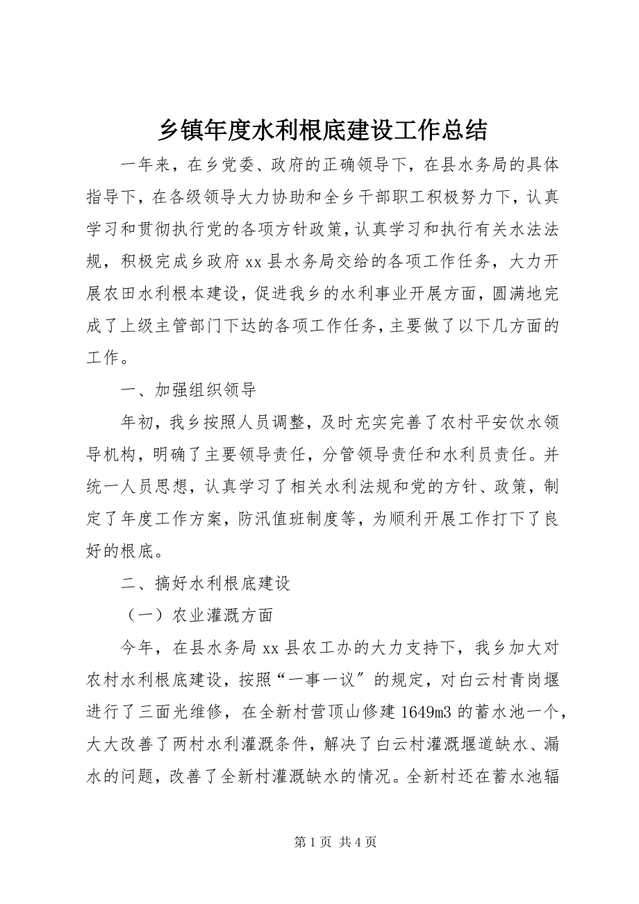 2023年乡镇年度水利基础建设工作总结.docx_第1页