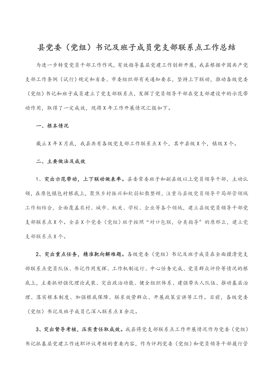 2023年县党委党组书记及班子成员党支部联系点工作总结.docx_第1页