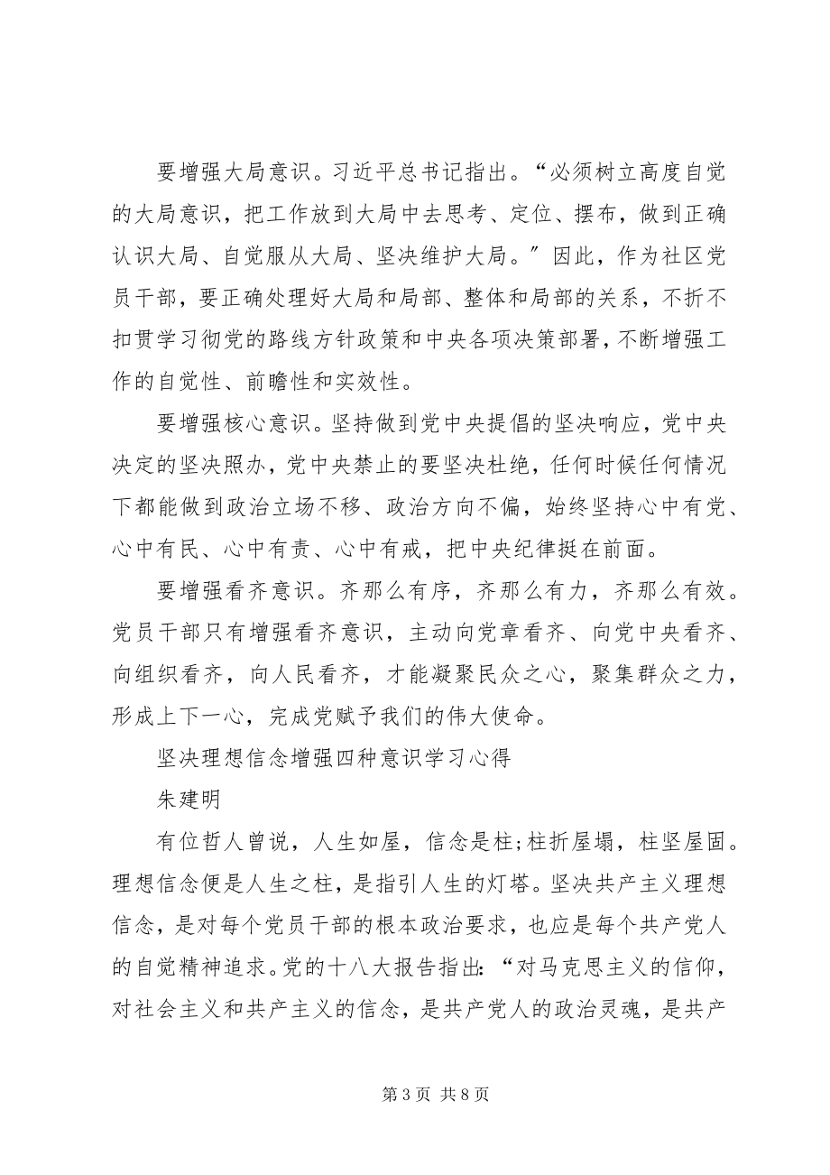 2023年坚理想信念增强‘四种意识’专题学习心得.docx_第3页