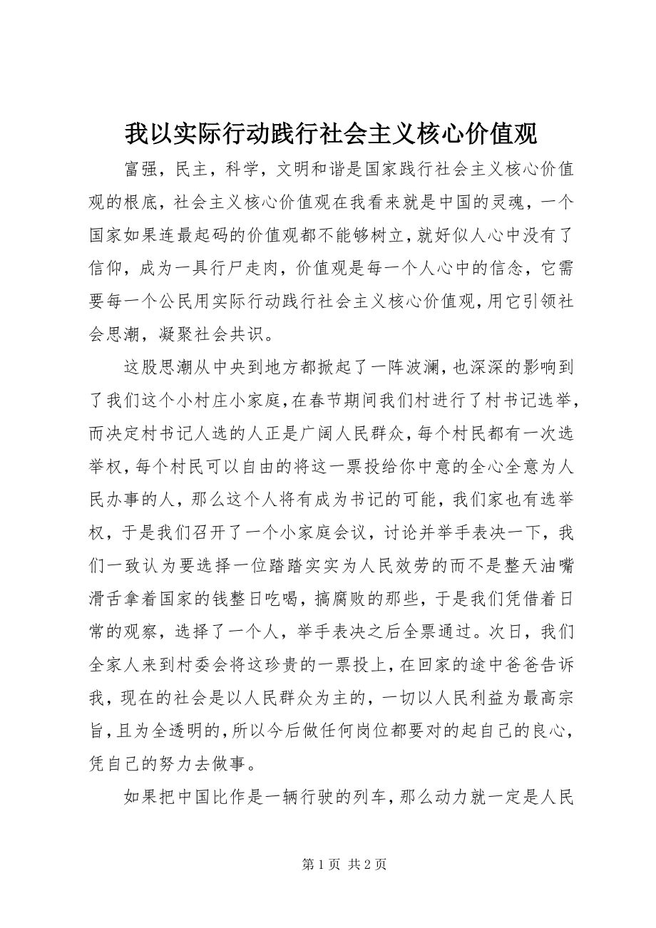 2023年我以实际行动践行社会主义核心价值观.docx_第1页