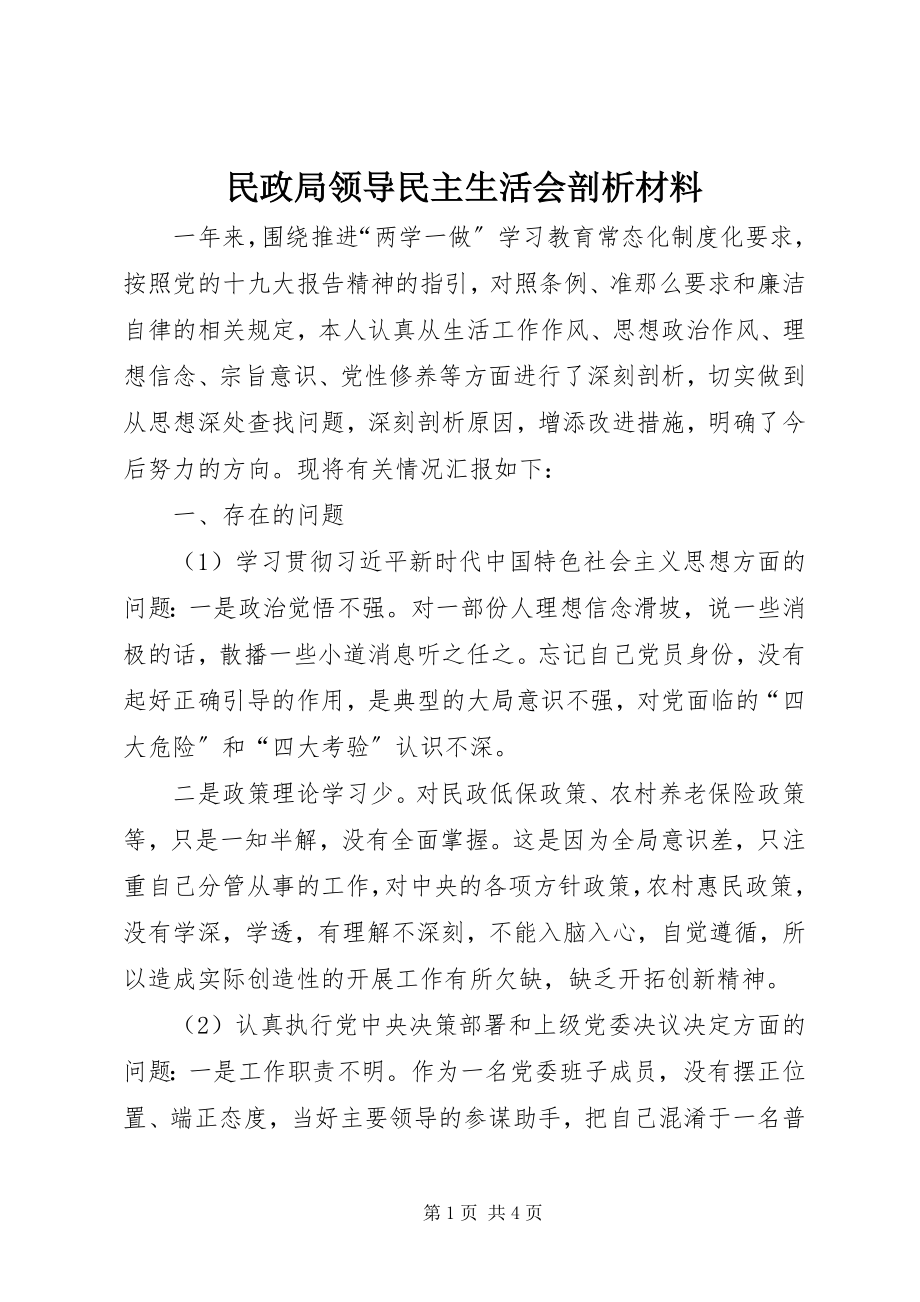 2023年民政局领导民主生活会剖析材料.docx_第1页