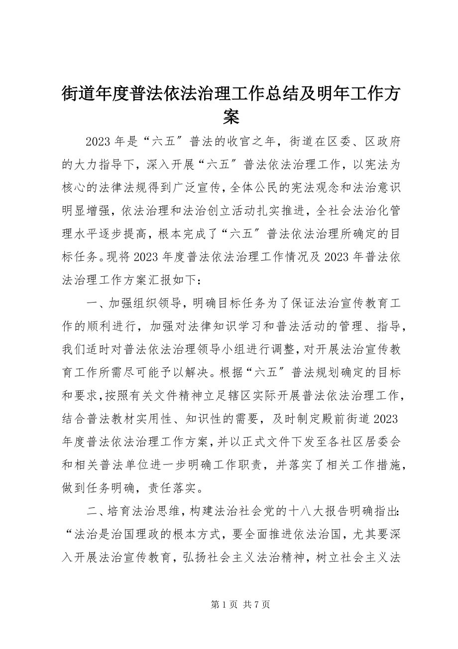 2023年街道度普法依法治理工作总结及明工作计划.docx_第1页