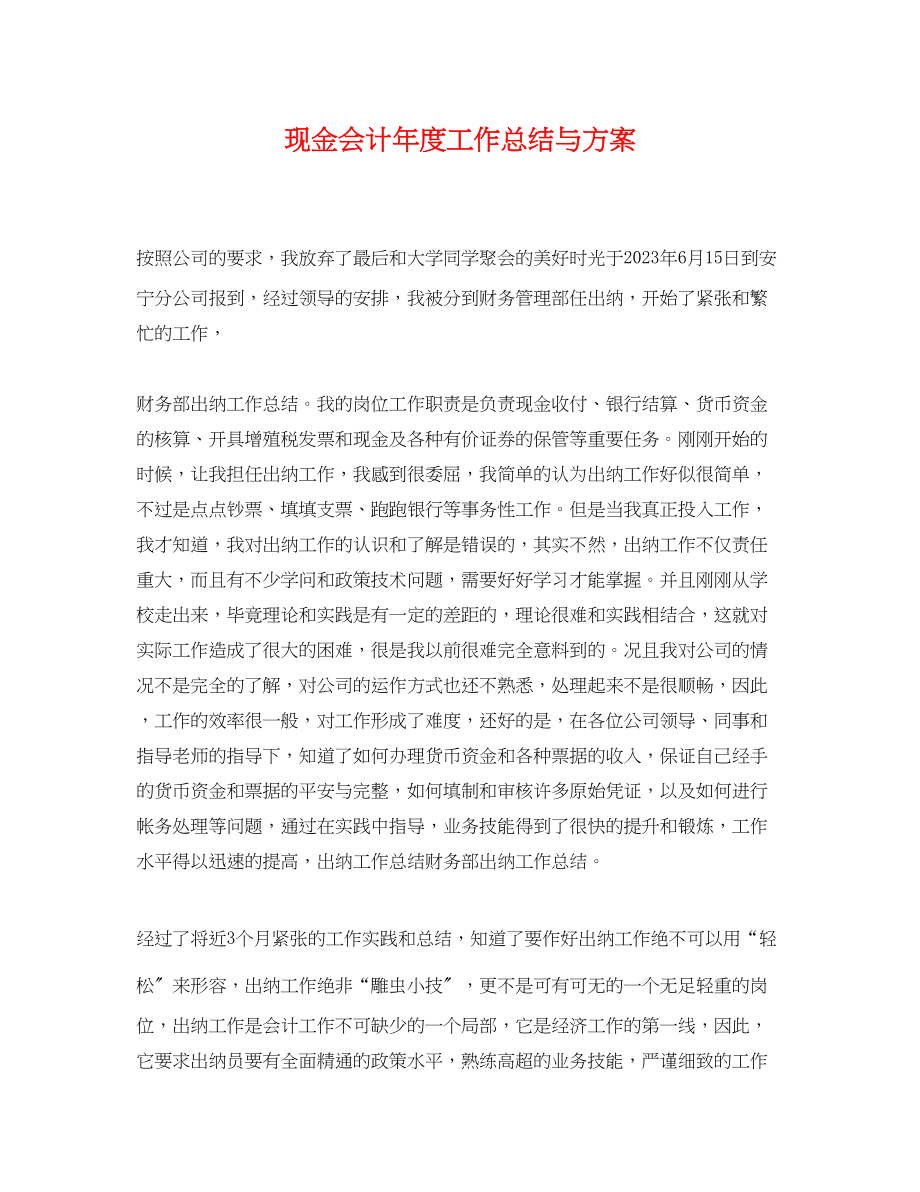 2023年现金会计度工作总结与计划.docx_第1页