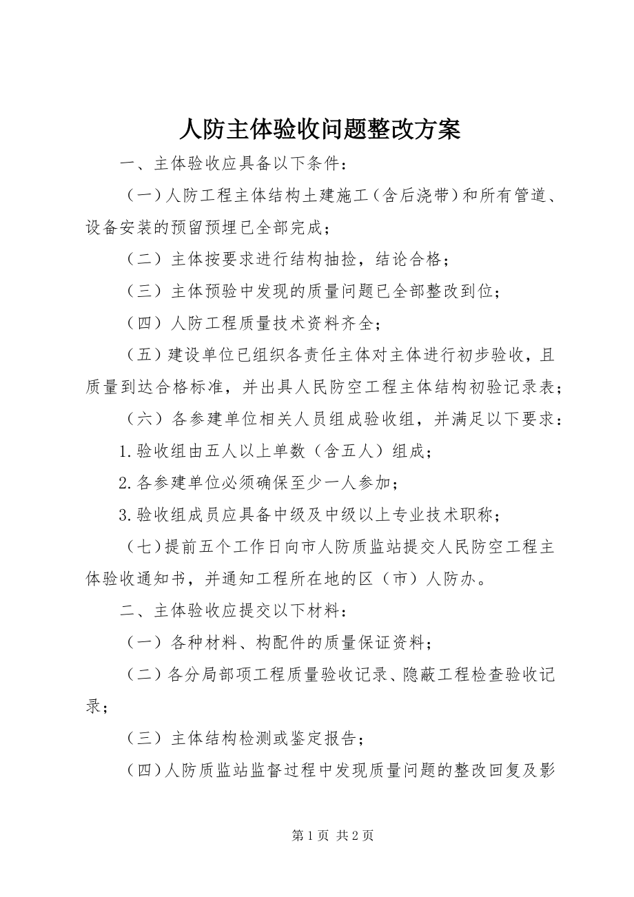 2023年人防主体验收问题整改方案.docx_第1页