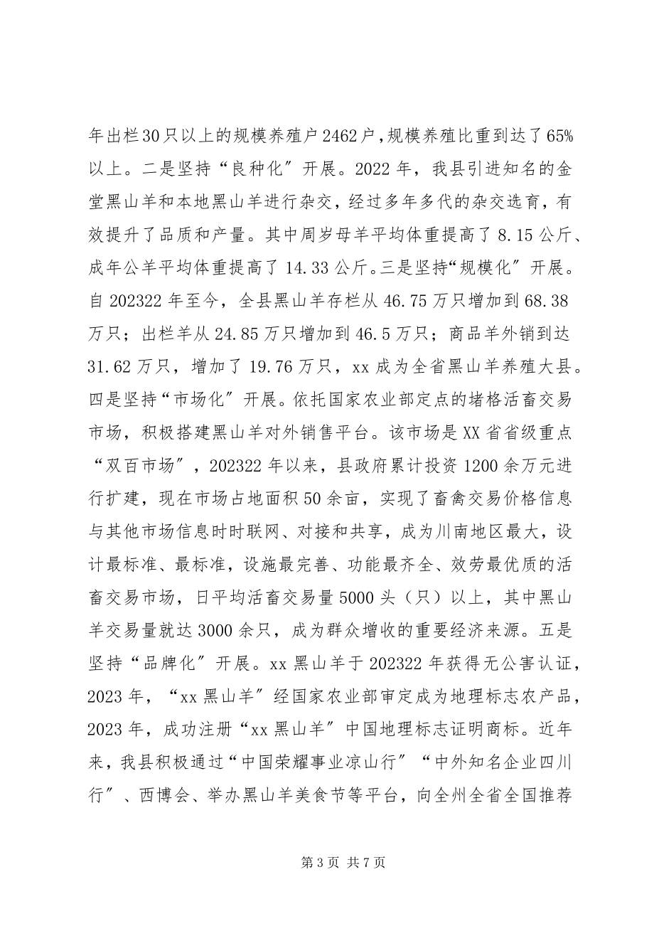 2023年在XX县黑山羊产业发展研讨会上的致辞.docx_第3页