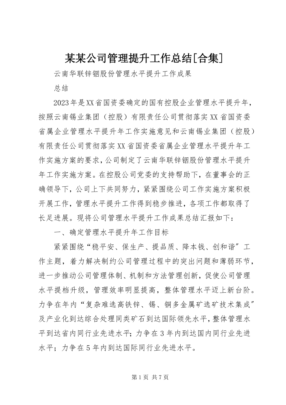 2023年某某公司管理提升工作总结合集.docx_第1页