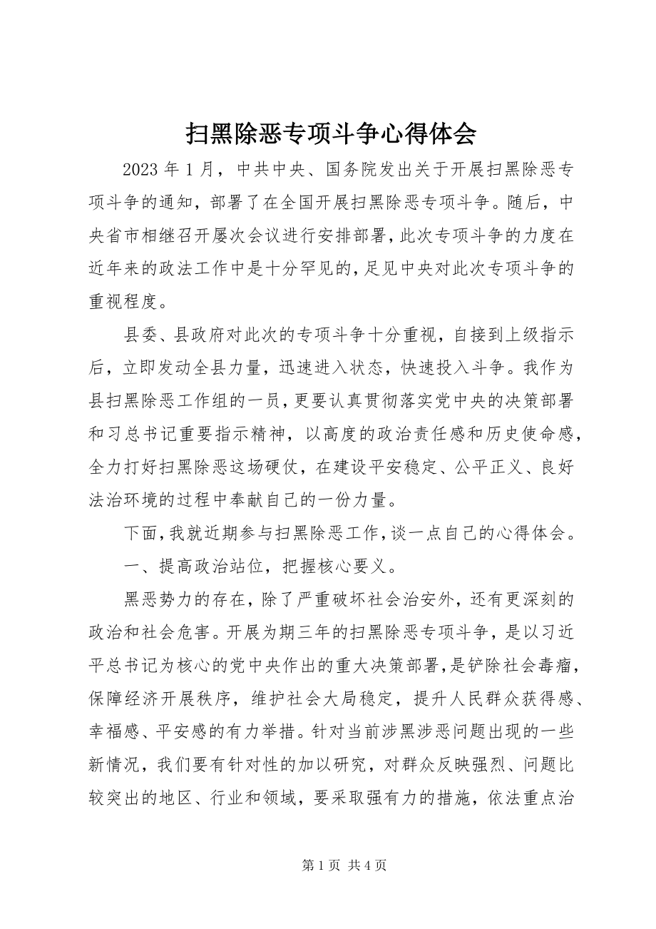 2023年扫黑除恶专项斗争心得体会.docx_第1页