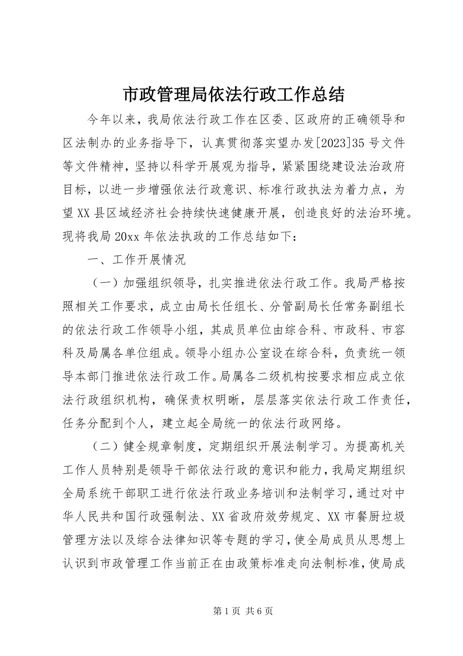 2023年市政管理局依法行政工作总结.docx_第1页