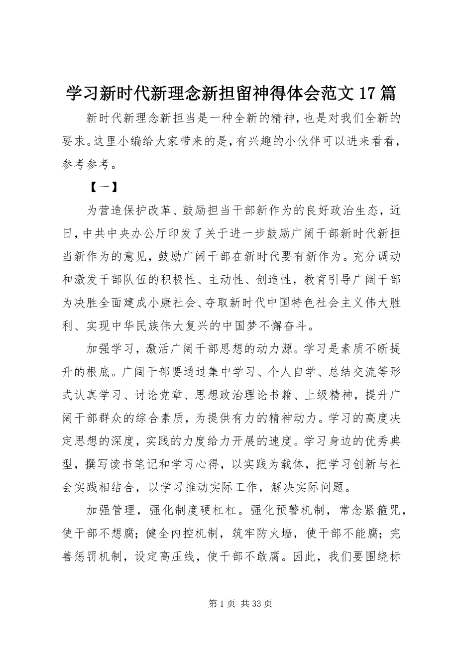 2023年学习新时代新理念新担当心得体会17篇.docx_第1页