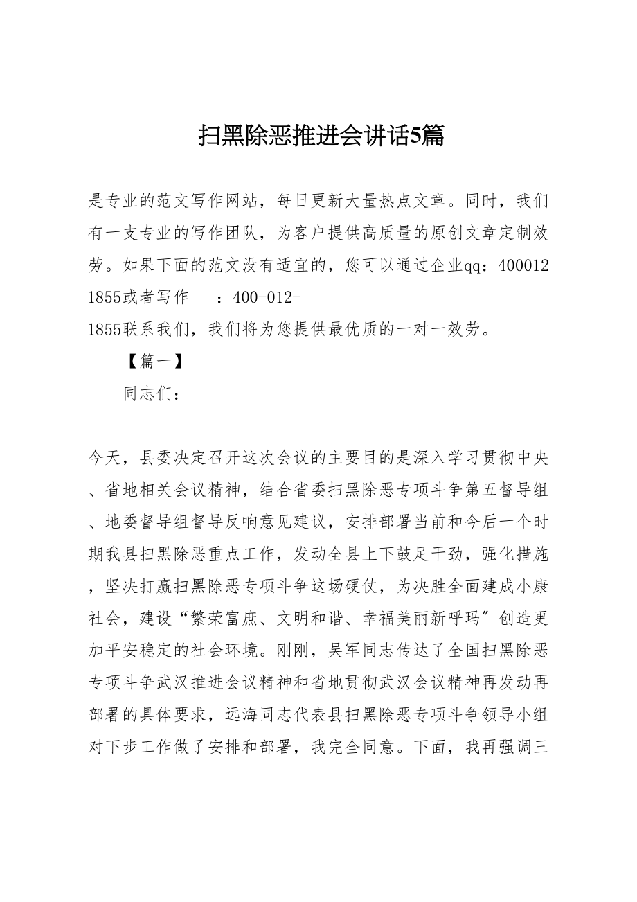 2023年扫黑除恶推进会致辞5篇新编.doc_第1页