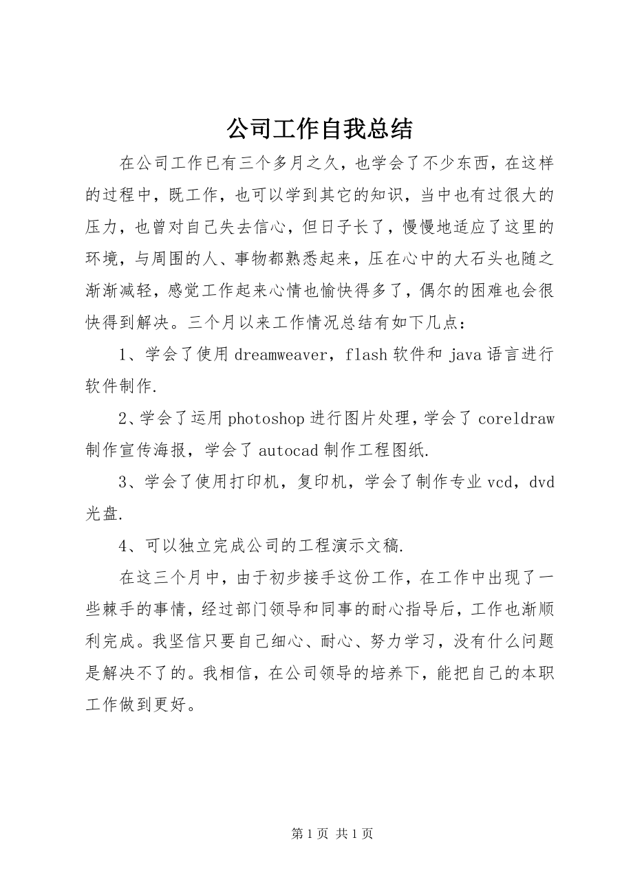 2023年公司工作自我总结.docx_第1页