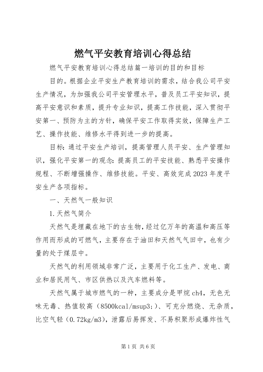 2023年燃气安全教育培训心得总结.docx_第1页