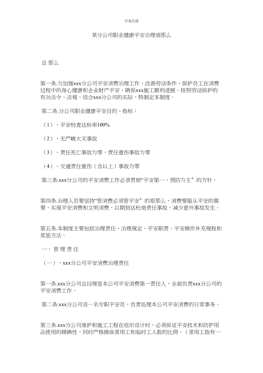 2023年某分公司职业健康安全管理细则.docx_第1页