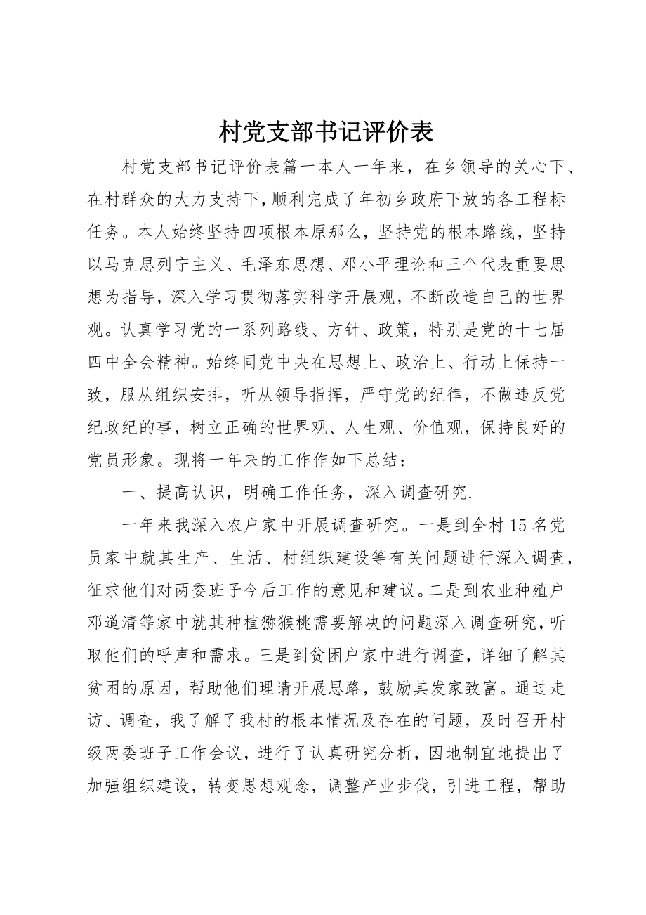 2023年村党支部书记评价表新编.docx_第1页