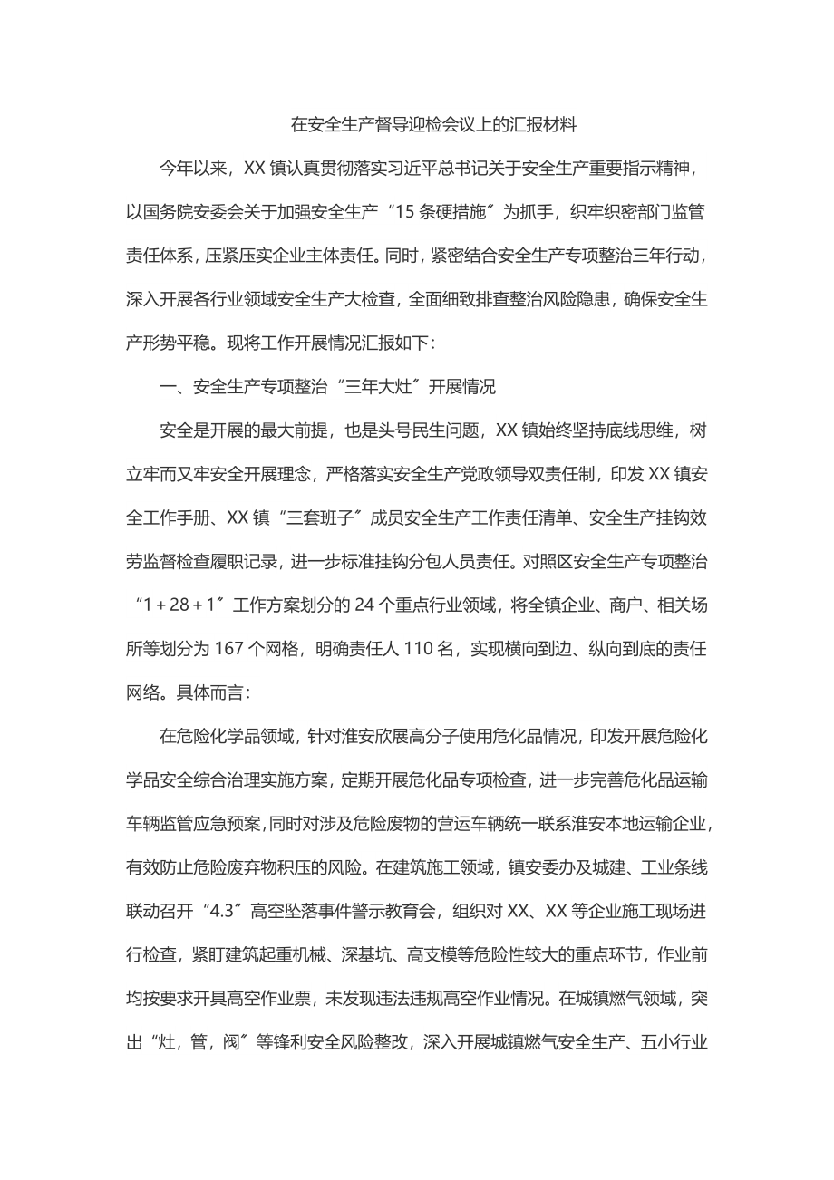 在安全生产督导迎检会议上的汇报材料.docx_第1页