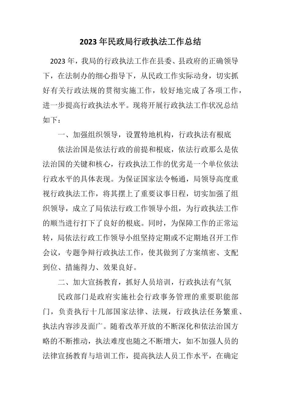 2023年民政局行政执法工作总结.docx_第1页