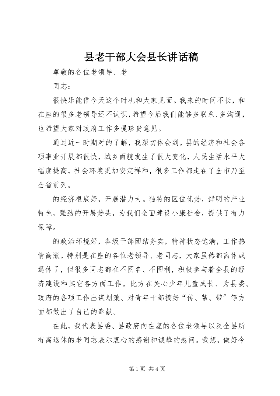 2023年县老干部大会县长致辞稿.docx_第1页