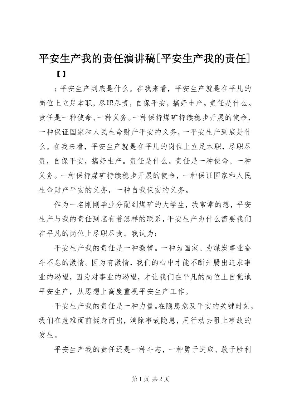 2023年安全生产我的责任演讲稿安全生产我的责任新编.docx_第1页