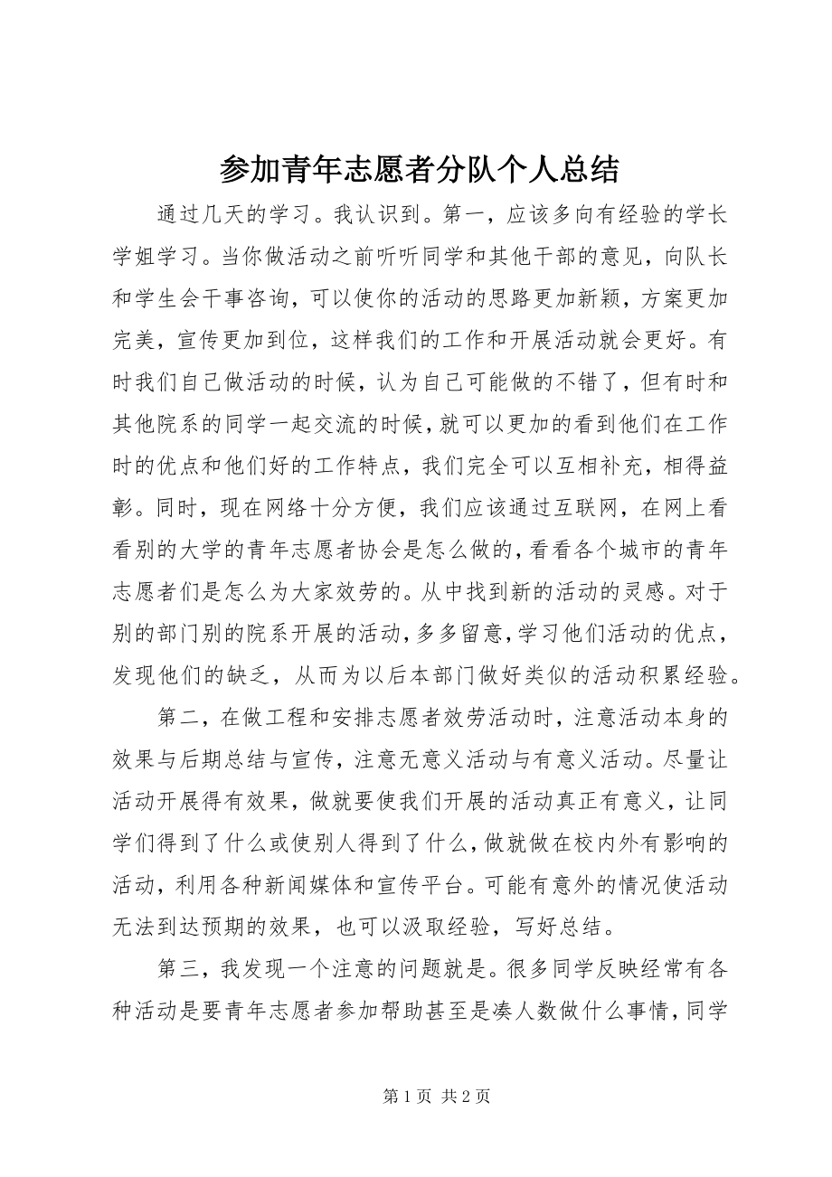 2023年参加青年志愿者分队个人总结新编.docx_第1页