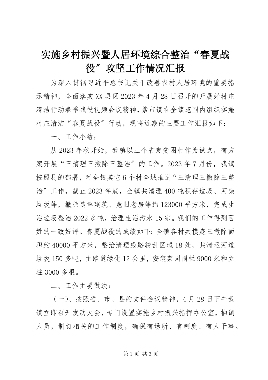 2023年实施乡村振兴暨人居环境综合整治“春夏战役”攻坚工作情况汇报.docx_第1页