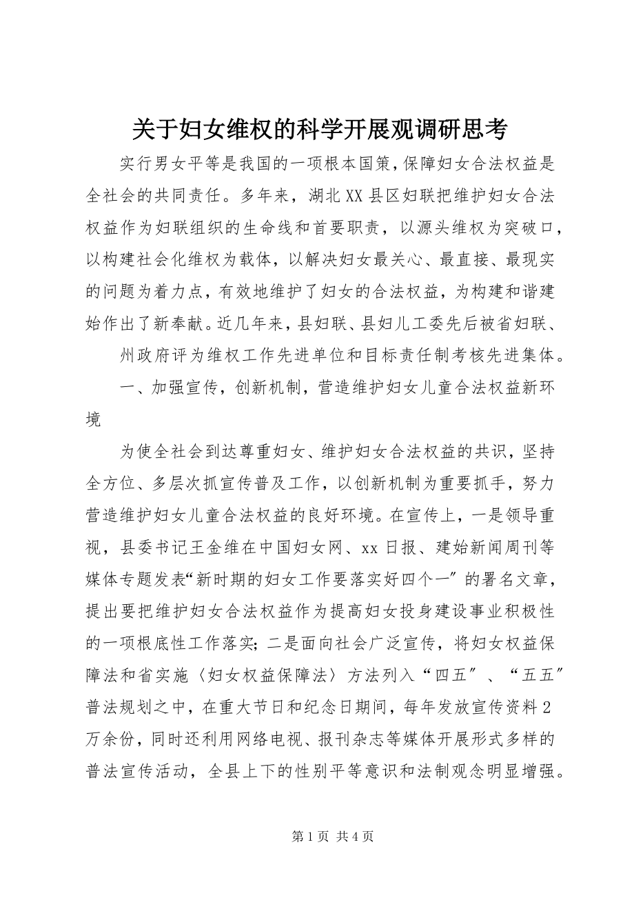 2023年妇女维权的科学发展观调研思考.docx_第1页