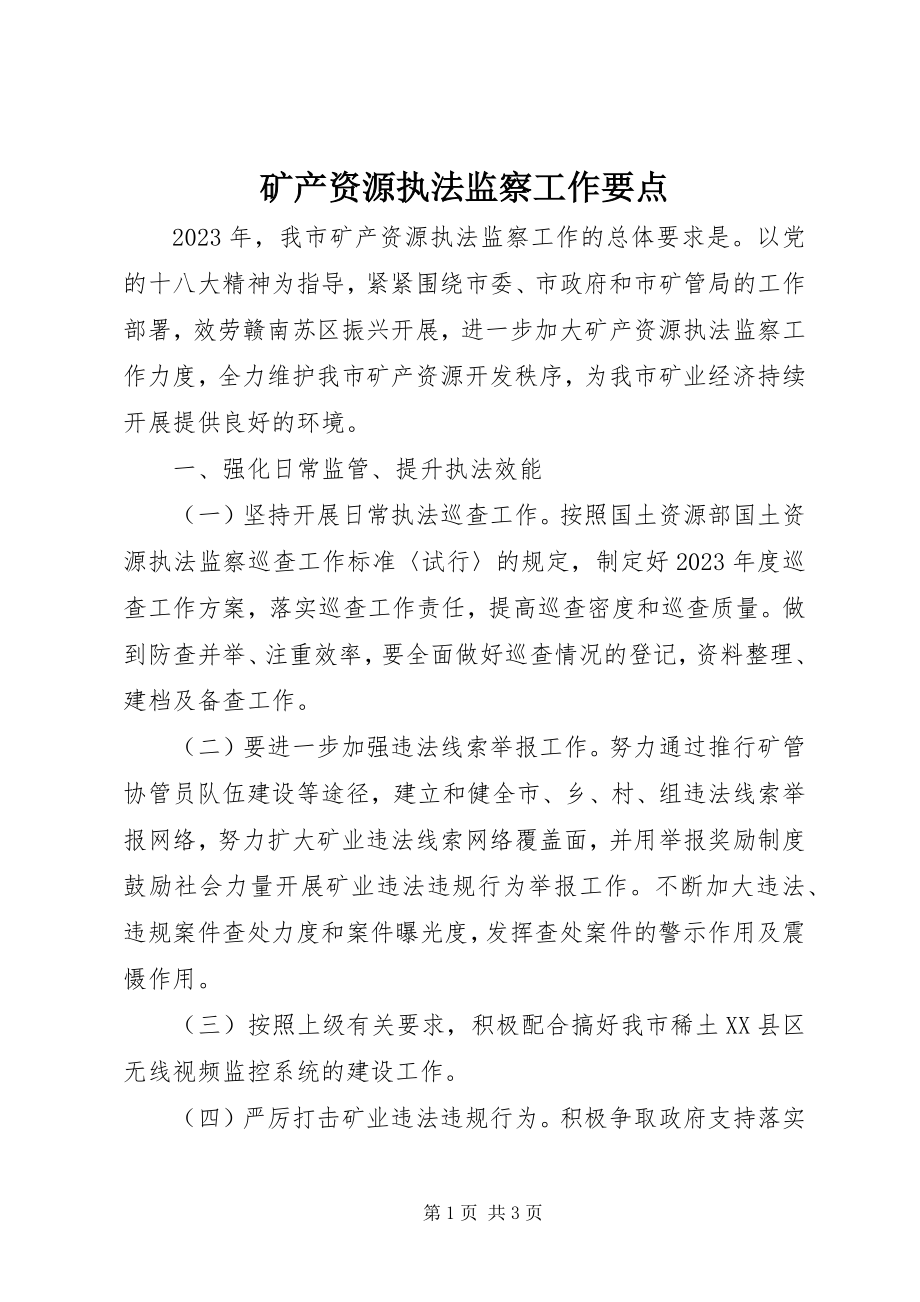 2023年矿产资源执法监察工作要点.docx_第1页