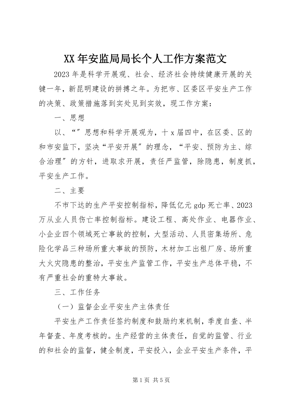 2023年安监局局长个人工作计划.docx_第1页