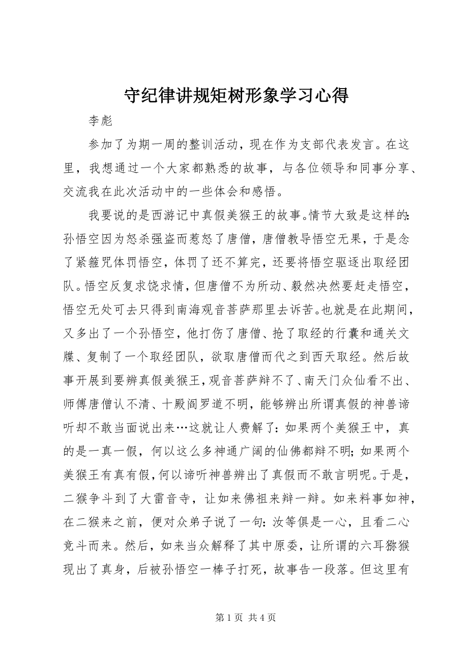 2023年守纪律讲规矩树形象学习心得.docx_第1页