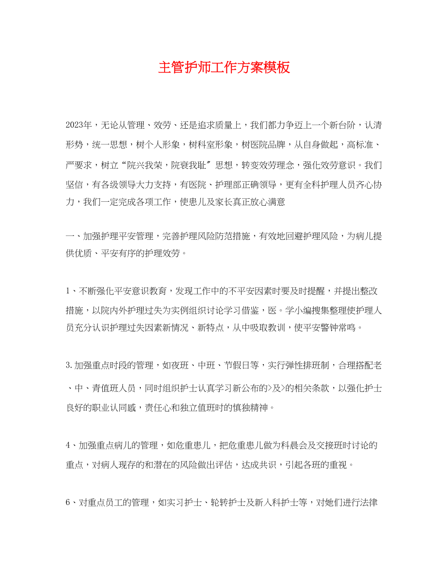 2023年主管护师工作计划模板.docx_第1页