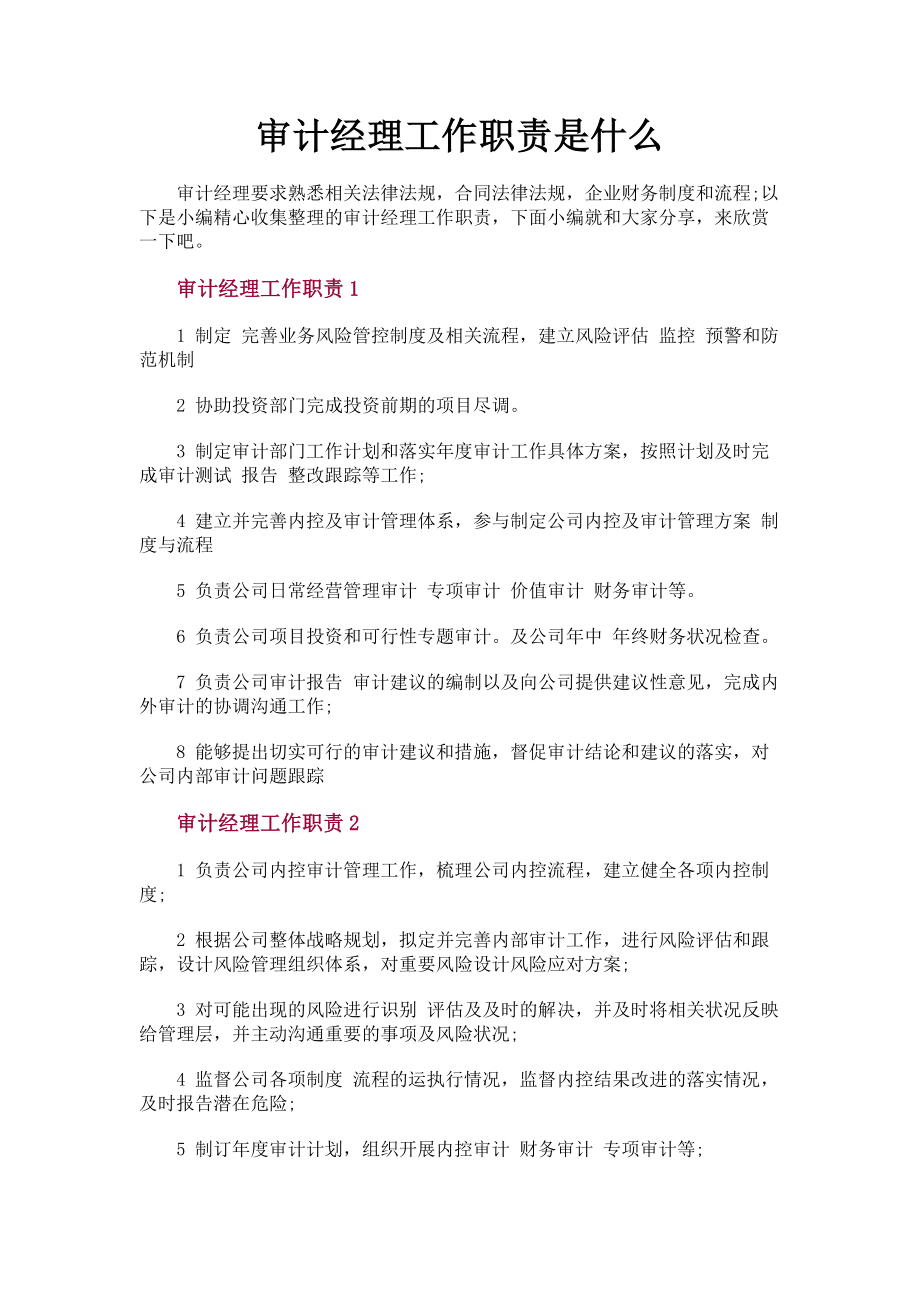 2023年审计经理工作职责是什么.doc_第1页