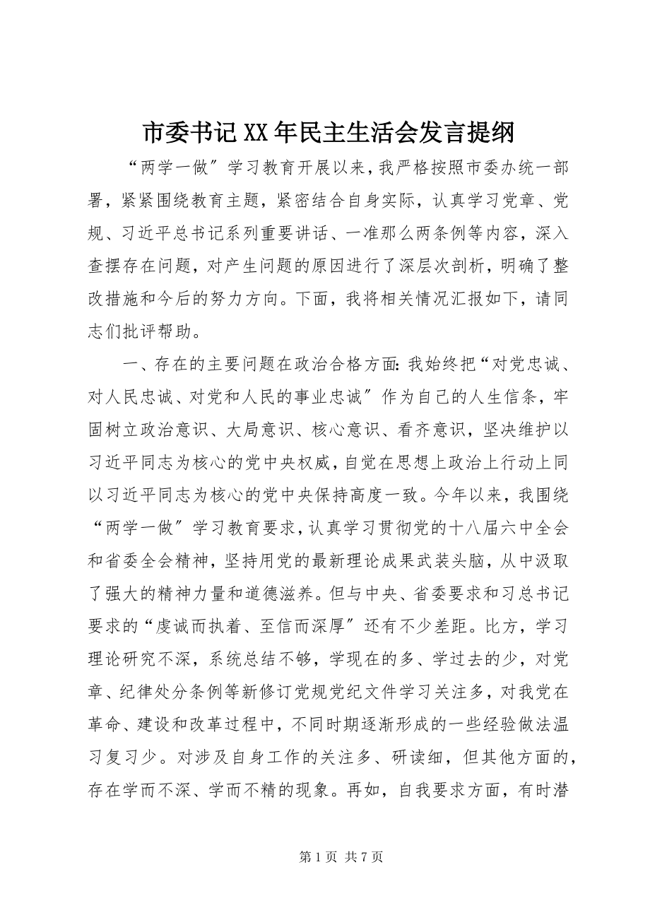 2023年市委书记民主生活会讲话提纲3.docx_第1页