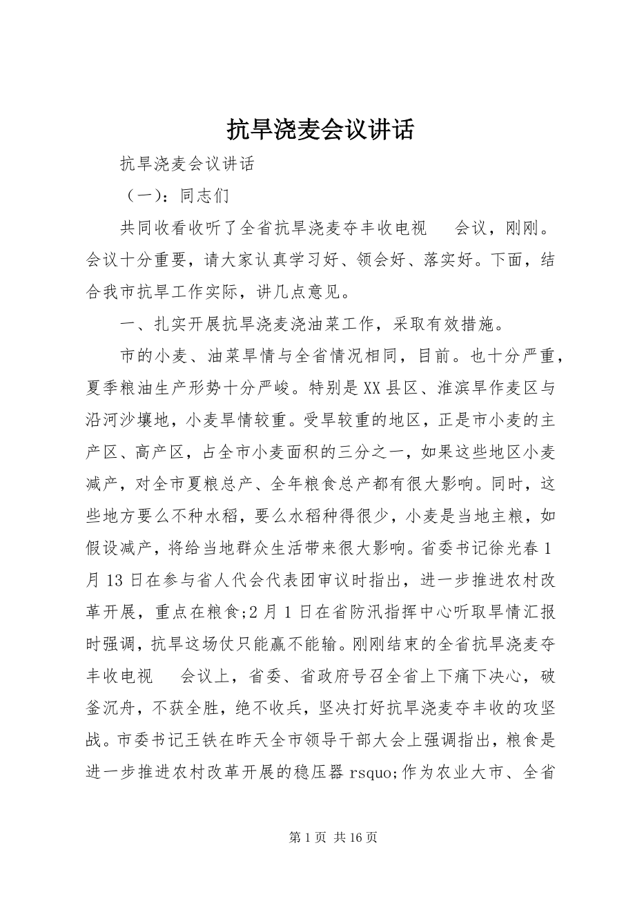 2023年抗旱浇麦会议致辞.docx_第1页