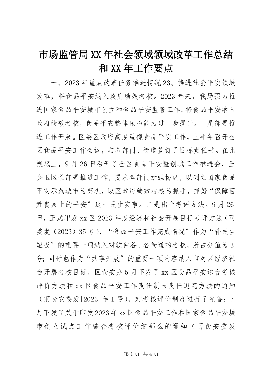 2023年市场监管局社会领域领域改革工作总结和工作要点.docx_第1页