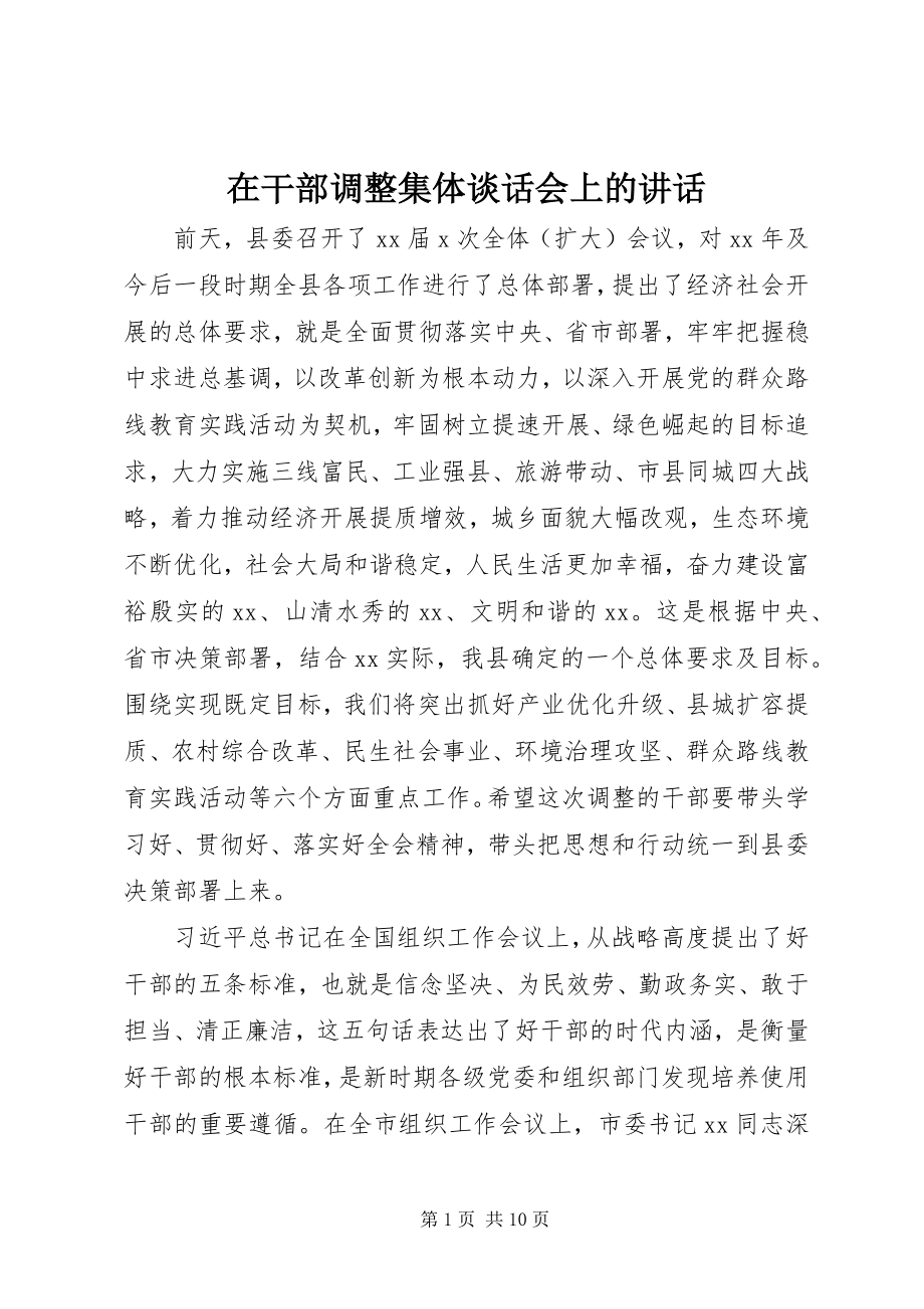 2023年在干部调整集体谈话会上的致辞.docx_第1页